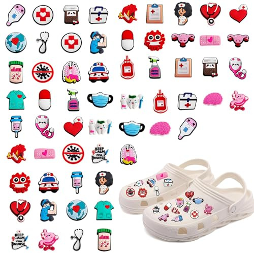 60 Stück Crocs Anstecker Set - Jibbitz-Zubehör für Medizin & Krankenschwester - Nurse Accessories - Dekorationen DIY