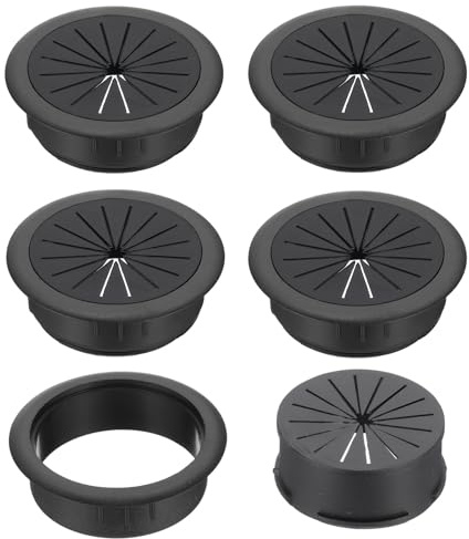 PATIKIL 50mm/ 2 Inch Desk Grommet,5pcs Desk Cord Hole Cover Desk Cable Hole Grommet Cover Sturdy ABS Plastic Round for Cables Cabinets Desktop Equipment Wiring Organizing, Black