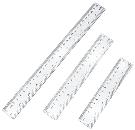 Set de 3 Reglas de Plástico Transparente Inastillable de 15 cm, 20 cm y 30 cm, con Escalas en Centímetros y Pulgadas, Perfectas para Escuela, Oficina y Hogar
