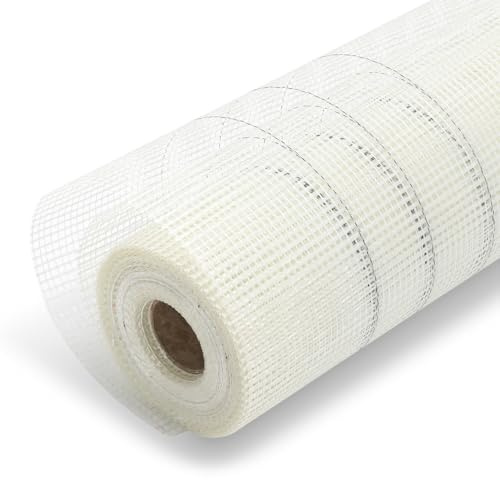 Hebitod Tissu de Renfort Universel rouleau de 50 m² 1 m, Toile d'armature en fibre de verre 4 x 4mm, Grille de protection contre les oiseaux blanche pour renforcement des murs et prévention