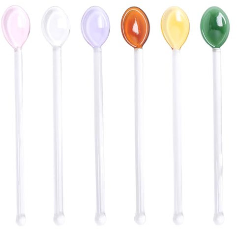 Yuiturt Set di 6 cucchiai di vetro, cucchiai e cucchiaini da tè in vetro resistente al calore, cucchiai lunghi per caffè, tè freddo, miele e dessert per latte macchiato, yogurt e cocktail