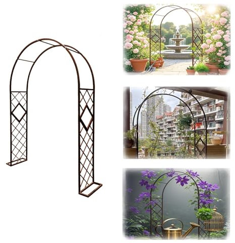 Générique Arche à Rosiers Arche de Jardin Mariage Tonnelle de Jardin avec Treillis Métal Solide Résistant aux Intempéries, Facile à Assembler pour Rosiers, Légumes(Bronze,260cmWx230cmH)