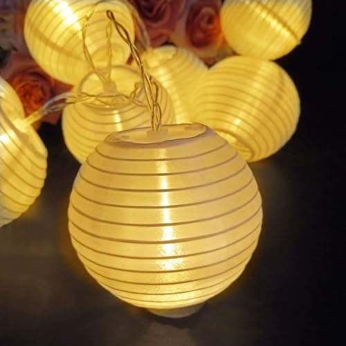 Fansu Farolillos de Papel Guirnaldas Luminosas de Exterior, Guirnalda Luces Dimmable, Cadena de Luz Solar Exterior, para Decoración Fiesta Jardín Patio Terraza Pergola Boda (Blanco,6.5m/30LED)