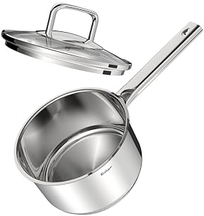 Rostique 18 cm/2.5L Stainless Steel Saucepan with Glass Lid, Suitable for All hobs, PTFE, PFAS and PFOA Free