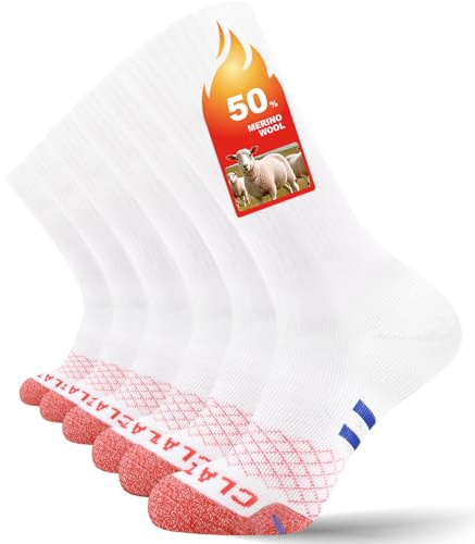 CLATOFO Merino Wool Thermal Socks for Men Women, Cushioned Anti Blister Performance Sport Socks for Running, Hiking, Cycling, Trekking, Work,Ski,Casual Thicked 3 Pairs(WHITE,XL)