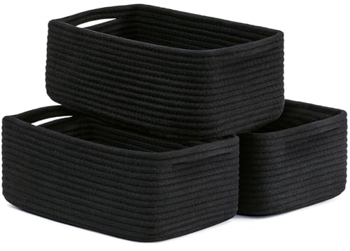 TIMEYARD 3er Set Regalkorb Geflochten Aufbewahrungskorb 33x20x13cm Schwarz | Elegante Körbe für Regal und Schrank. Organisieren Spielzeug, Accessoires und kleine Haushaltsartikel