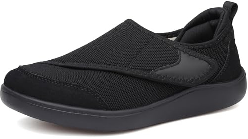 DimaiGlobal Extra Wide Fit Diabetic Walking Shoes Mens Women's Easy Close Adjustable Orthopaedic Slippers for Arthritis Edema Swollen Feet Lightweight Trainers 9.5UK Black
