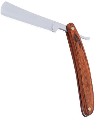 DINHEAROM Rasoir Droit En Acier Manche En Bois Couleur Naturelle Pliable Portable Pour Barbier Usage Professionnel Et Domestique