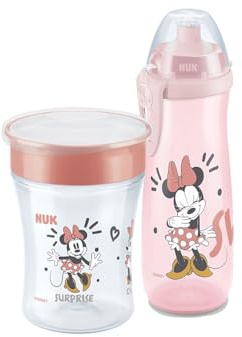 NUK Magic Cup Mickey Rot + Sports Cup Mickey Rose – Kinderbecher Set mit 360°-Trinkrand & Sportaufsatz – BPA-frei – Auslaufsicher