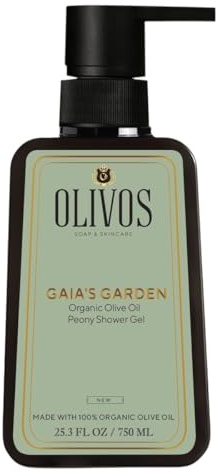 OLIVOS Peony Duschgel 750 ml mit Bio-Olivenöl | Pfingstrose-Duft, Feuchtigkeitsspendend, Hautschonend, Ohne Parabene & Sulfate