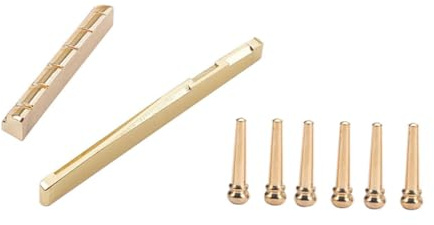 BESTonZON Guitar Nut Bridge Saddle aus Messing Teilig für Akustikgitarre Vorgefräst Langlebig Einfache Befestigung Ersatz für Steg Sattel und Saitennadeln Geeignet für Folk und