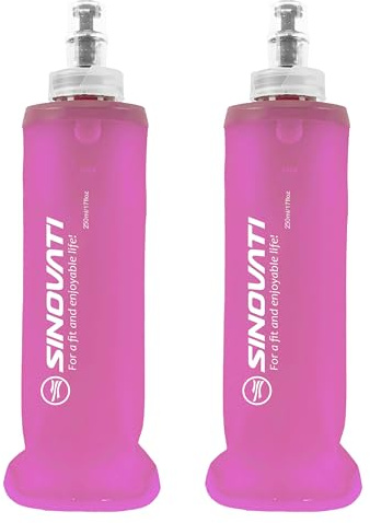 SINOVATI TPU vikbara dricksflaskor, mjuk flaska, vattenflaska BPA-fri sportflaska för drickryggsäck, cykel, vandring, jogging, camping och klättring (rosa, 250 ml x 2)