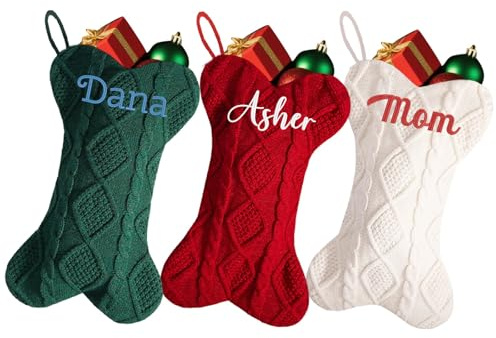 1 x individueller Weihnachtsstrumpf, Ornament mit Namen, bestickt, traditionell, hängender Weihnachtsstrumpf für Kamin, Treppe, Zuhause, Weihnachtsbaum