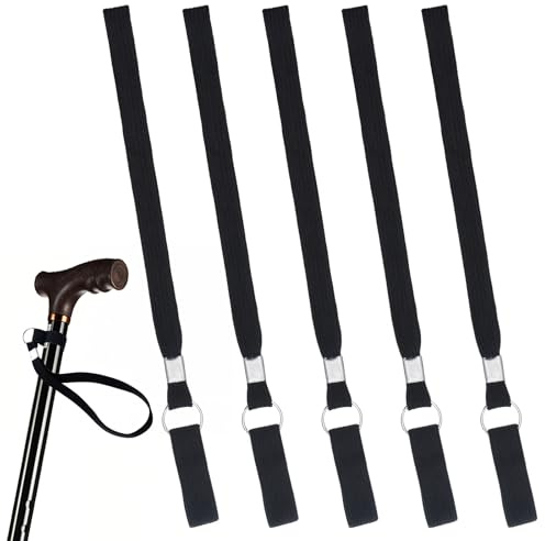 Exircy Lot de 5 sangles de poignet pour canne de marche - Dragonne pour canne de marche - Accessoires pour bâtons de marche et béquilles - Noir