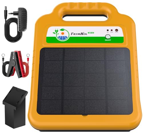 Solar Weidezaungerät für 16 KM Reichweite, 0,2J/8KV Elektrischer Zaunladegerät, Wasserdicht Elektrozaungerät für Schutz von Nutztieren, Haustieren, Geflügel (Orange)