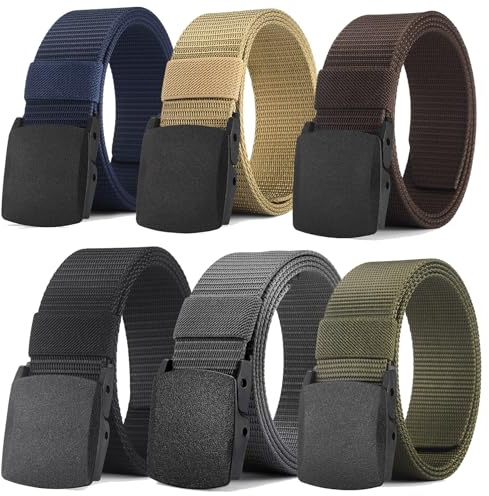 oeeo 6er Nylon Gürtel, Arbeitsgürtel Herren,Stufenlos Verstellbarer Nylon Outdoor Stoff,Keine Metallschnalle, Schneller Pass durch die Flughafensicherheit