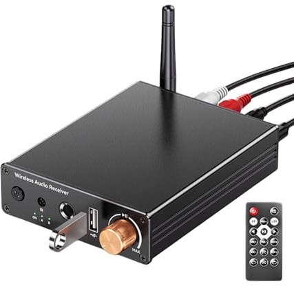Ricevitore e amplificatore wireless 6.0 | Adattatore audio stereo a 2 con jack da 3,5 mm, USB, supporto microfono | casa, PC, karaoke, di altoparlanti esterni