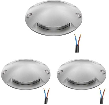 ledscom.de 3x LED Bodenleuchte, Wegmarkierung RUNDA für außen, IP67, 2-flammig, aluminium, rund, 70mm Ø, warmweiß