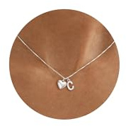 Asdecy Silver Heart Initial Necklaces for Women C Letter Pendant Necklace