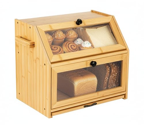 GREENSAPPIRE Brotkorb mit Schneidebrett Brotkasten Bambus Eco Brotbox Aufbewahrungsbox Küche Brotaufbewahrung Brotbehälter Visualisiert für Brot, Röstbrot, Holzfarbe, 39x26x32.5(LxBxH) cm