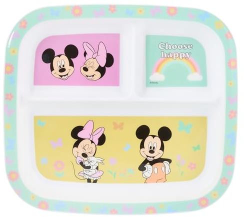 Disney Mickey & Friends - Plato dividido de 3 secciones para niños, sin BPA, duradero y colorido, perfecto para comidas equilibradas, a partir de 36 meses