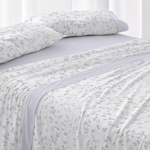 Burrito Blanco | Juego de Sábanas Algodón/Poliéster Cama 150-160 Lavanda