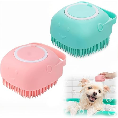 2 Stück Bürste Hund, Pfotenreiniger für Hunde, Hundezubehör, Shampoo Bürste Bubble Brush für Baden Hundeseife mit Seifenspender Dusche Bürste Silikon mit Loop Handle