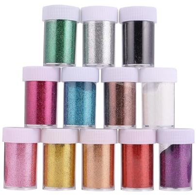 SOLUSTRE 12 Stück Glitzerpuder mit 12 Kleinen Fläschchen Abs Pulver für Nagelkunstdekoration und Umweltfreundliche Anwendung Geeignet für Gesicht und Lippen Zufällige Farbe