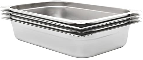 Teenpull Contenitori Gastronorm GN 1/1 in acciaio inox, 530 x 325 x 100 mm, 4 pezzi, contenitori scaldavivande per Bain-Marie Chafing-Dish Buffet, per gastronomia e catering