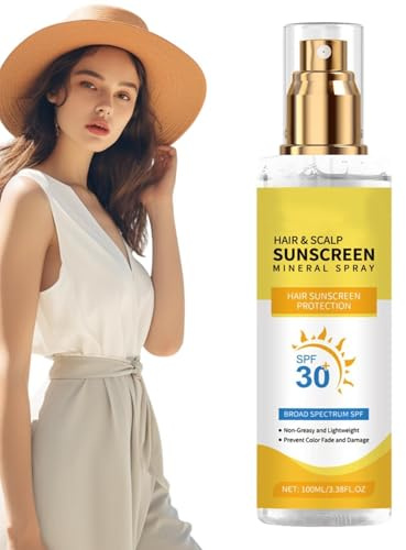 Hair Sunscreen Spray, 100ml Scalp & Hair Mist SPF 30, UV Protection Prevents Color Fade & Dryness, Long-Lasting Waterproof Travel Size for Running, Hiking & Beach
