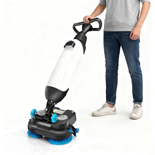 Floor Scrubber Machine, Commercial Walk-Behind 17 360° Rotary Dual Brushes, Buffer Polisher, Dual Pads & Drivers, 12916 sqft/h, Wood Floor, Ceramic Tile, White