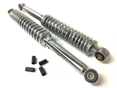 Chrom Stoßdämpfer Set passend für Honda CB 50 J – Verstellbare Federbeine 5-fach mit 8mm Reduzierhülsen – Hochwertige Chrom-Optik, 340mm Länge