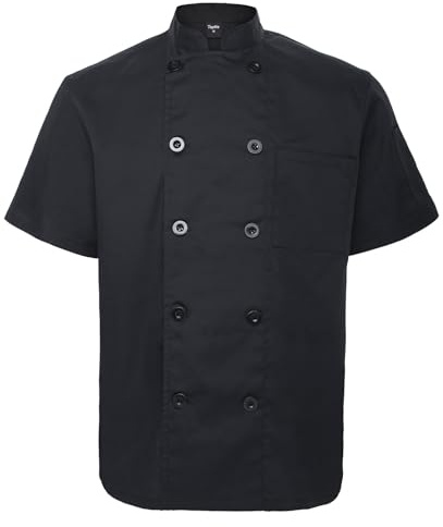 TopTie Unisex Short Sleeve Chef Coat Jacket, Black