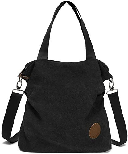 Myhozee Handtasche Damen Canvas Umhängetasche,Taschen Damen Strandtasche Schultertasche Crossover Bag für Mädchen Frauen-SCHWARZ