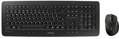 CHERRY DW 5100, Ensemble Clavier et Souris Sans Fil, Disposition UK (QWERTY), Radio 2,4 GHz, Plug & Play, Souris Ergonomique pour Droitiers, Piles, Noir
