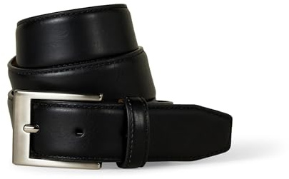 Amazon Essentials Men's Leather Belt with Metal Buckle, Classic Work Style, Black, 52