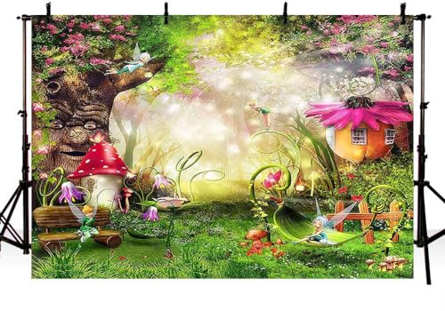MEHOFOTO 2,4 x 1,8 m Toile de Fond pour Studio Photo, Conte de fées, thème forêt enchantée, décoration de fête d'anniversaire, bannière pour Photographie