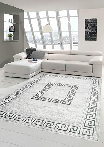 Moderner Teppich Orientteppich mit Glitzergarn mit Bordüre in Grau Größe 80 x 300 cm