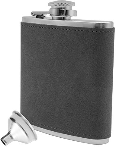 OutdoorSaxx Flachmann Edelstahl 175 ml mit Trichter Wildleder-Optik 1er Grau