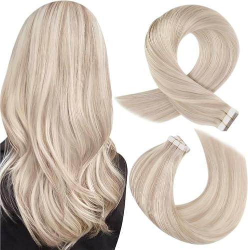 Moresoo Tape Extensions Echthaar 20Stück Aschblond mit Platinblond 30cm 30g | Nahtlose Tape Extensions,Mehr Volumen,Haarverlängerung,Für Alltag Und Salon,Wiederverwendbares