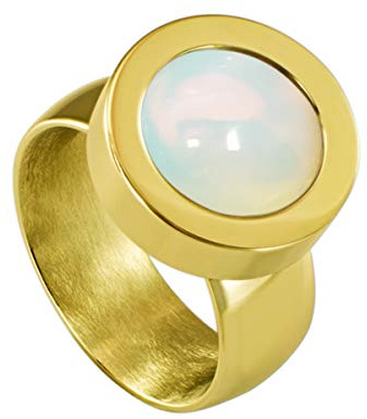 Quiges Ring Gold Edelstahl Glänzend 12mm Mini Coin Halter Wechselring und Austauschbar Opal Coin in Größe 17mm