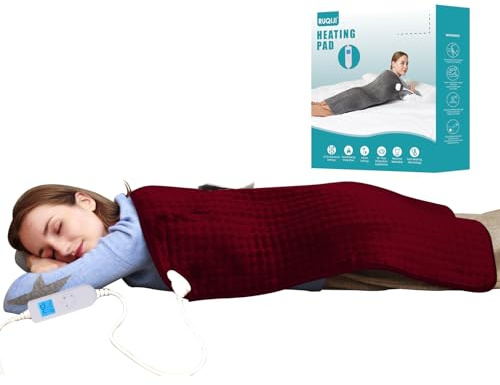 Ruqiji 17''x33'' XXXL King Size Heating Pad with Fast-Heating Technology&10 Temperature Settings, Flannel Electric Heating Pad/Pain Relief for Back/Neck/Shoulders/Menstrual Pain/Leg Cramp (Red)