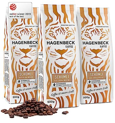 Hagenbeck Schümli Kaffee 3x500g (1,5kg) | Ganze Kaffeebohnen aus traditioneller Röstung | Satt-vollendeter Geschmack mit feiner Crema | Bohnenkaffee stark & kräftig | Ideal für Kaffee-Vollautomaten
