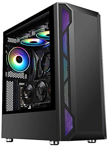 ZXCVBNAS Boîtier PC Gaming - USB3.0 Port - Verre Trempé Panneau latéral de Gestion des câbles - Tais Eau de Refroidissement Prêt - éclairage RGB intégré - Noir