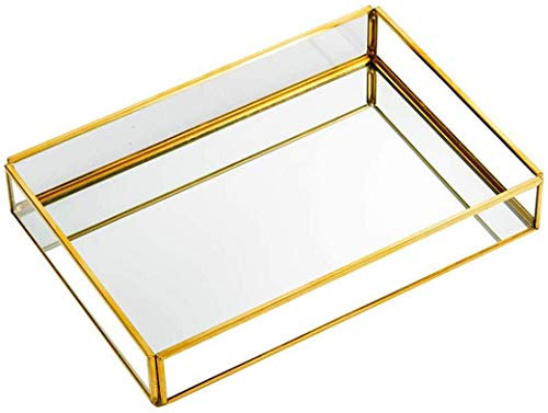 Koomiao Spiegeltablett Dekotablett Gold Vintage Spiegel Tablett Glastablett Schmuck Kosmetik Organizer Tablett als Schminktisch Deko