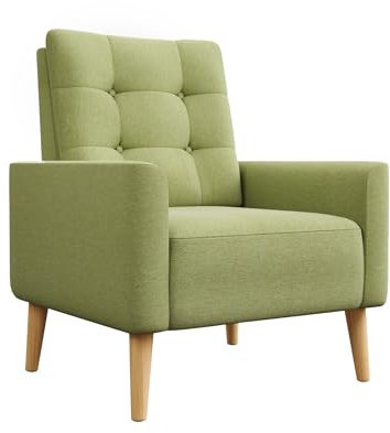 Meerveil Sessel, Ohrensessel mit Armlehnen Massivholzbeine Modern Bequem für Schlafzimmer Wohnzimmer Balkon Büro, Grün