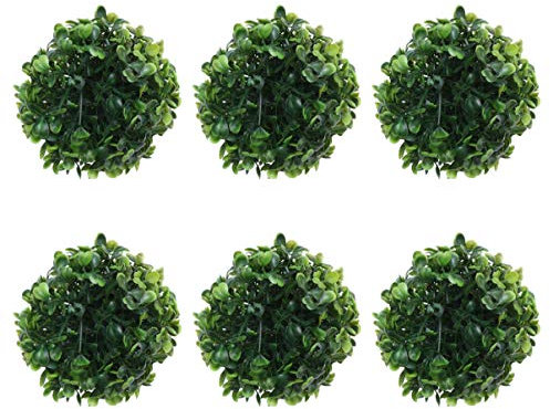 EXCEART 6pcs Artificial Plant Topiary Ball Faux Boxwood Grass Ball Plastic Decorative Hanging Flower Arrangement Ornament for Indoor Outdoor Wedding Party Decor 10cm Green