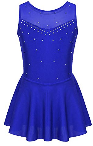 Freebily Vestito Pattinaggio Artistico Bambina Senza Maniche Strass Body Ginnastica Artistica Ballerina Tutu Danza Classica Balletto Abito Ballo Latino Dancewear Blu 13-14 Anni