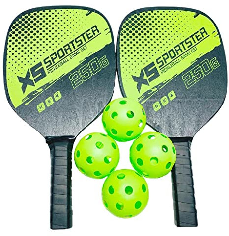 Amagogo Pickleball-Paddel Set, Holz Pickleball-Schläger Professionell, mit 2 Paddel 4 Bälle 1 Tragetasche für Anfänger und Profis