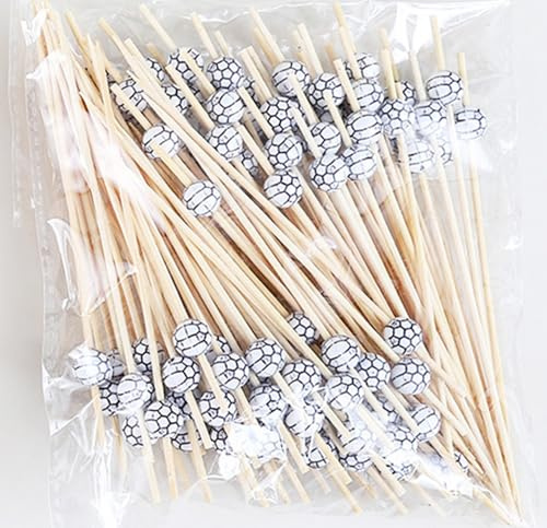 AILEXI Palillos de cóctel palillos de madera de 100 cuentas Comidas para fiestas frutas Sandwich mordiscos - Fútbol Blanco y Negro